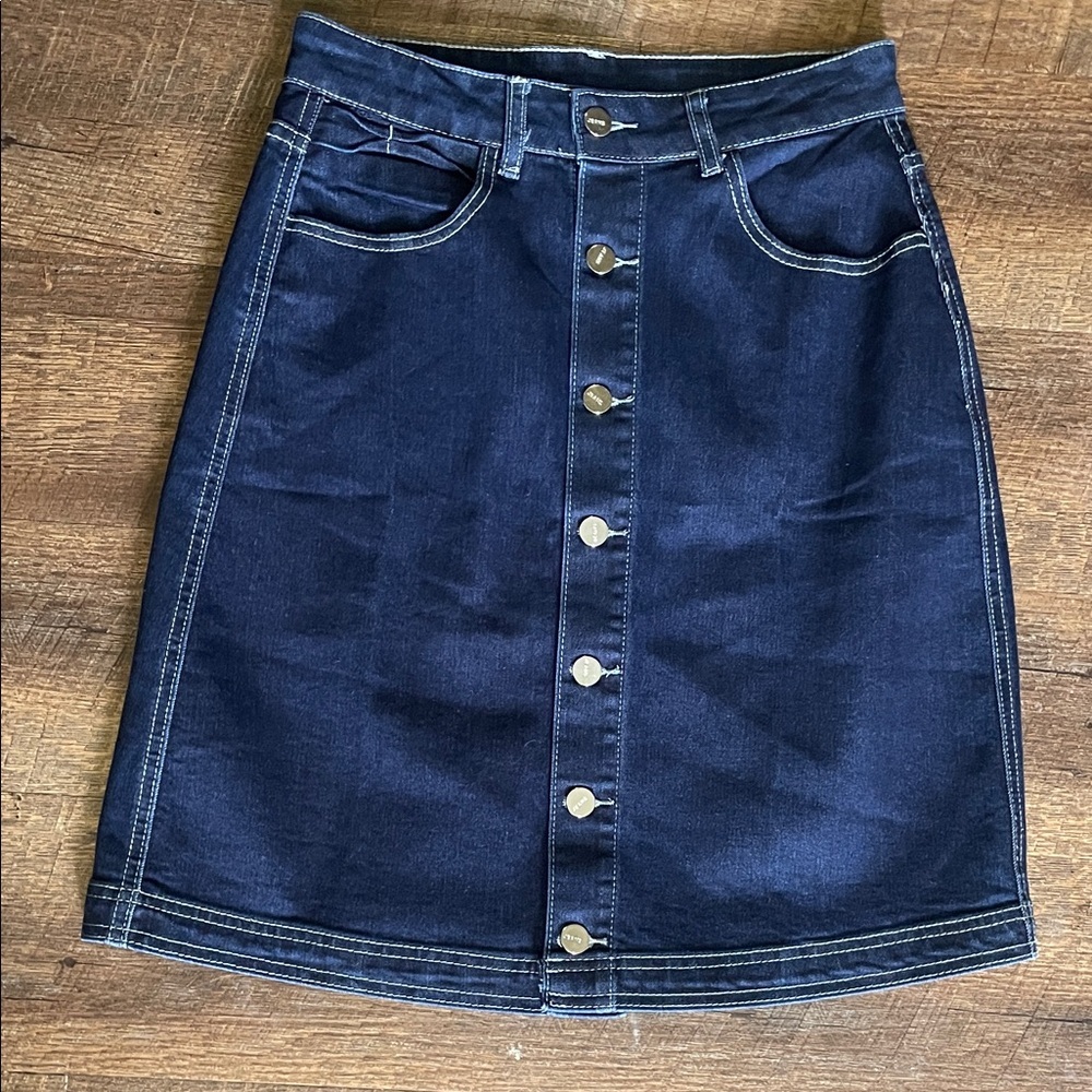 Denim Button-Front Skirt
